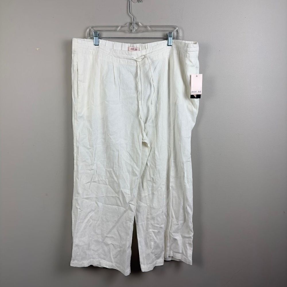 Per se white linen blend wide leg boho beach pants 1X plus size